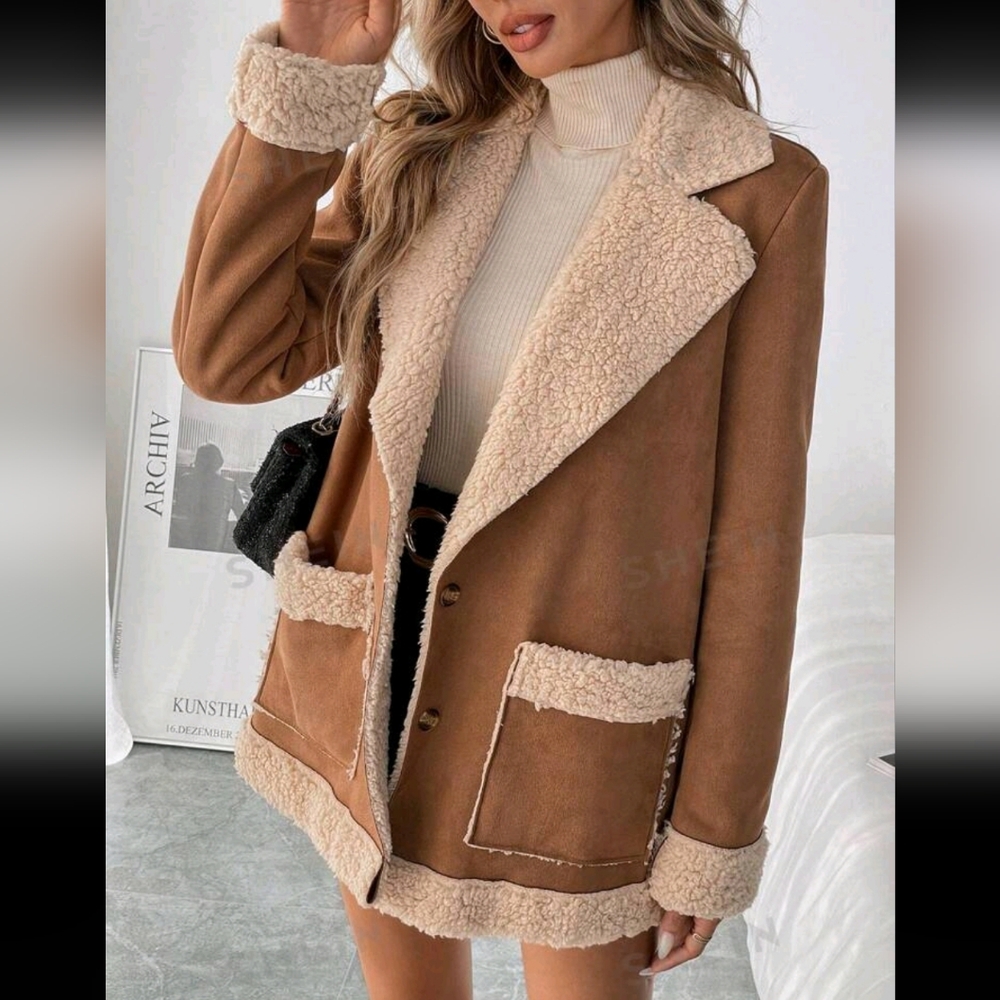 L (8/10) brown fleece lined jacket